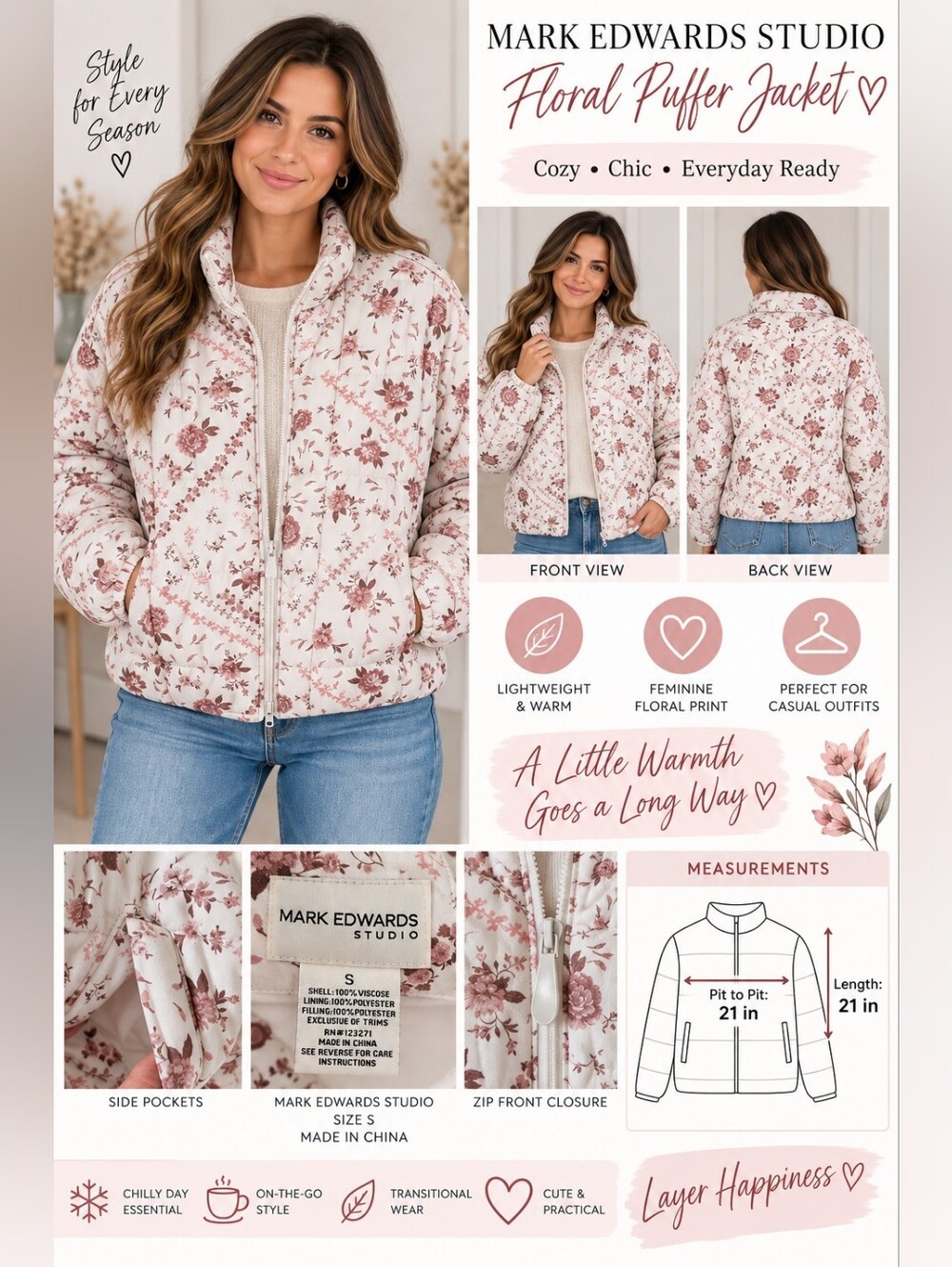 Mark Edwards Floral Puffer Jacket - Cottagecore